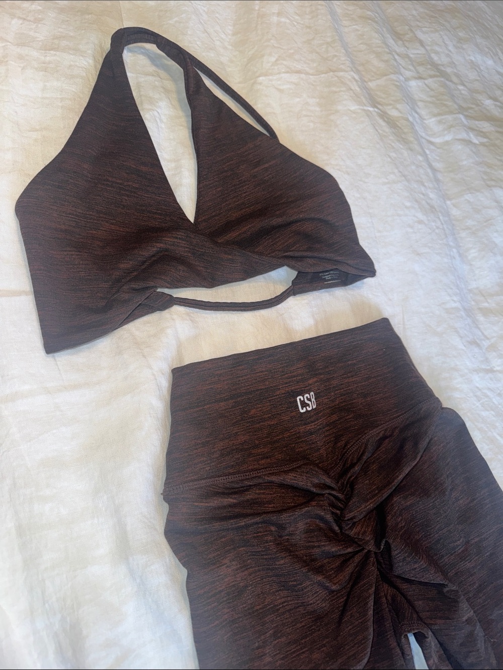 Crop Shop Boutique CSB Brown Marled Halter Bralette & Matching Leggings